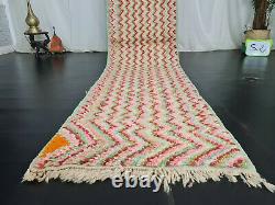 Moroccan Boujaad Handmade Runner Rug 2'5x11'4 Zigzag Pink Green Wool Berber Rug
