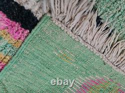 Moroccan Boujad Handmade Runner Rug 2'4x11'4 Berber Abstract Green Pink Wool Rug