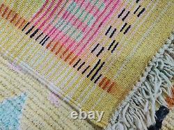 Moroccan Boujad Handmade Runner Rug 2'5x11'2 Geometric Yellow Berber Wool Rug