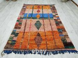 Moroccan Vintage Boujaad Handmade Wool Rug 5'2x8'5 Berber Tribal Orange Carpet