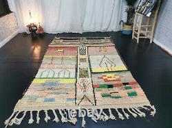 Moroccan Vintage Handmade Wool Rug 5'5x8'7 Berber Boujaad Tribal Colorful Rug