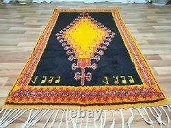 Morocco Vintage Handmade wool rug Bohemian Berber Rug 4x7 Taznakht Black carpet