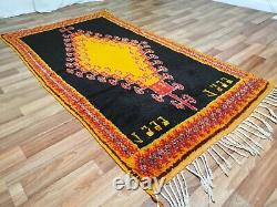 Morocco Vintage Handmade wool rug Bohemian Berber Rug 4x7 Taznakht Black carpet