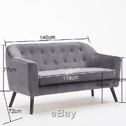 NEW Velvet Sofa Comfy Couch Wooden Frame Settee Home Office Tub Vintage 2 Seater