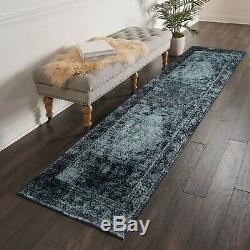 Navy Blue Classic Vintage Style Area Rugs Oriental Faded Medallion Design Carpet