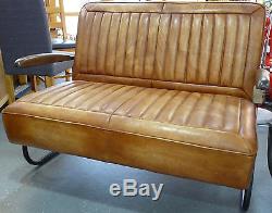 New Retro Vintage 2 Two Seater Tan Leather Car Sofa Couch Settee 50's Rear Seat