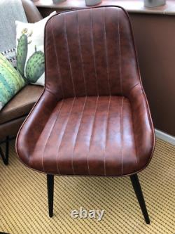 New Set Of 2 Vintage Retro Brown Faux Leather Dining Chairs Kitchen Chair Seats