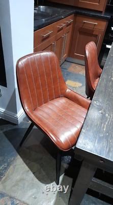 New Set Of 2 Vintage Retro Brown Faux Leather Dining Chairs Kitchen Chair Seats