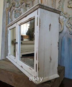 New VINTAGE French Cream Shabby Chic Rustic Wall BATH Mirror Cabinet Cupboard