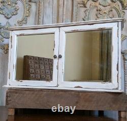 New VINTAGE French Cream Shabby Chic Rustic Wall BATH Mirror Cabinet Cupboard