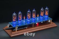 Nixie Clock Arduino IN-14 Shield NCS314 on Wooden Stand 12/24H GRA & AFCH