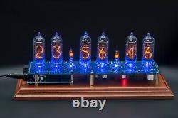 Nixie Clock Arduino IN-14 Shield NCS314 on Wooden Stand 12/24H GRA & AFCH