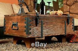 OLD TRAVEL TRUNK Coffee Table Cottage Steamer Trunk PINE CHEST Vintage Box (16A)