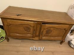 Oak display cabinet with glass doors used