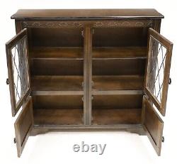 Old Charm Style Oak Bookcase Display Cupboard Leaded Glass FREE UK Delivery