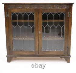 Old Charm Style Oak Bookcase Display Cupboard Leaded Glass FREE UK Delivery