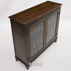 Old Charm Style Oak Bookcase Display Cupboard Leaded Glass FREE UK Delivery