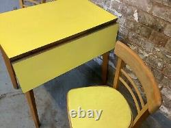 Old Vintage Yellow Formica Drop Leaf Kitchen Table And Two Chairs