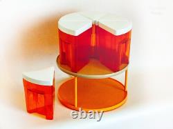 Orange Lazy Susan & 6 Orange Storage Pots Vintage Retro 1970s Kitchen Carrousel