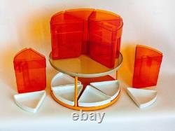 Orange Lazy Susan & 6 Orange Storage Pots Vintage Retro 1970s Kitchen Carrousel