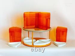 Orange Lazy Susan & 6 Orange Storage Pots Vintage Retro 1970s Kitchen Carrousel