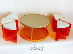 Orange Lazy Susan & 6 Orange Storage Pots Vintage Retro 1970s Kitchen Carrousel