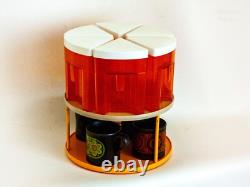 Orange Lazy Susan & 6 Orange Storage Pots Vintage Retro 1970s Kitchen Carrousel