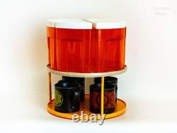 Orange Lazy Susan & 6 Orange Storage Pots Vintage Retro 1970s Kitchen Carrousel