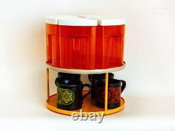 Orange Lazy Susan & 6 Orange Storage Pots Vintage Retro 1970s Kitchen Carrousel
