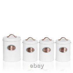 Oval Bread Bin 5pc Set With Biscuit, Tea, Coffee, Sugar Canisters Vintage White