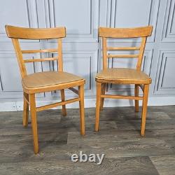 Pair 2 Vintage Solid Beech Wood Vinyl Retro Kitchen Chairs Mid Century Modern
