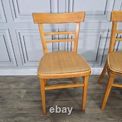 Pair 2 Vintage Solid Beech Wood Vinyl Retro Kitchen Chairs Mid Century Modern