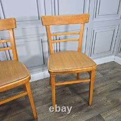Pair 2 Vintage Solid Beech Wood Vinyl Retro Kitchen Chairs Mid Century Modern