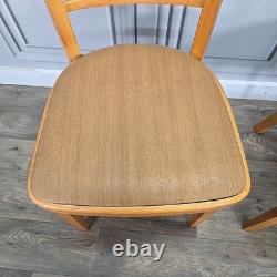 Pair 2 Vintage Solid Beech Wood Vinyl Retro Kitchen Chairs Mid Century Modern