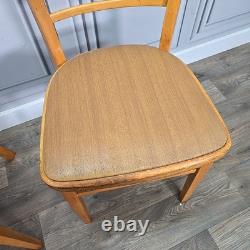Pair 2 Vintage Solid Beech Wood Vinyl Retro Kitchen Chairs Mid Century Modern