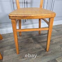 Pair 2 Vintage Solid Beech Wood Vinyl Retro Kitchen Chairs Mid Century Modern