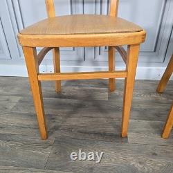 Pair 2 Vintage Solid Beech Wood Vinyl Retro Kitchen Chairs Mid Century Modern