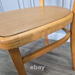 Pair 2 Vintage Solid Beech Wood Vinyl Retro Kitchen Chairs Mid Century Modern