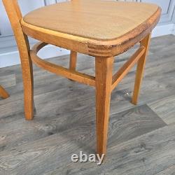Pair 2 Vintage Solid Beech Wood Vinyl Retro Kitchen Chairs Mid Century Modern