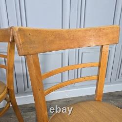 Pair 2 Vintage Solid Beech Wood Vinyl Retro Kitchen Chairs Mid Century Modern