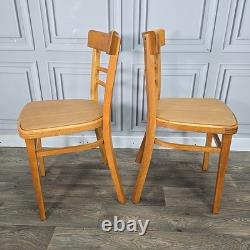 Pair 2 Vintage Solid Beech Wood Vinyl Retro Kitchen Chairs Mid Century Modern