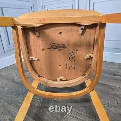 Pair 2 Vintage Solid Beech Wood Vinyl Retro Kitchen Chairs Mid Century Modern