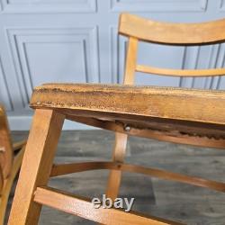 Pair 2 Vintage Solid Beech Wood Vinyl Retro Kitchen Chairs Mid Century Modern