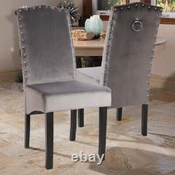 Pair/4x Velvet Dining Chair With Knocker HighBack Upholstered Kitchen Retro Seat