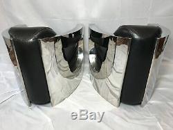Pair Fine Original Copeland Aviator Style Riders Black Leather Steel Easy Chairs