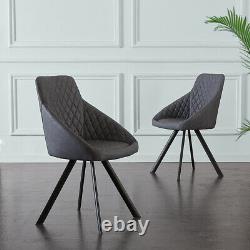 Pair Grey Dining Chairs Faux Leather/PU Metal Leg Kitchen Dining Room Retro