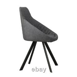 Pair Grey Dining Chairs Faux Leather/PU Metal Leg Kitchen Dining Room Retro