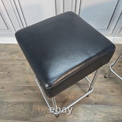 Pair IKEA Julius Bar Stools Chrome Frame Black Vinyl Seat Retro Vintage Kitchen