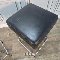 Pair IKEA Julius Bar Stools Chrome Frame Black Vinyl Seat Retro Vintage Kitchen
