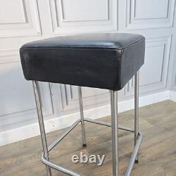 Pair IKEA Julius Bar Stools Chrome Frame Black Vinyl Seat Retro Vintage Kitchen